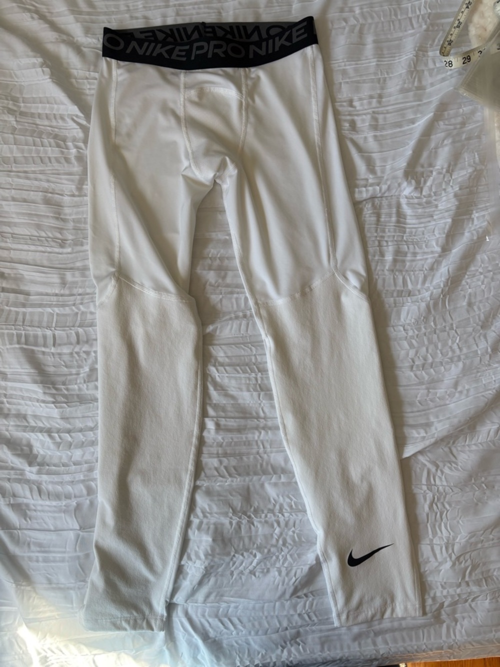 Nike White Kids Pro Leggings with Black Waistband